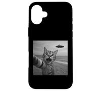 Divertido Sorprendido Gato Asustado Selfie Alien OVNI Extraterrestre Carcasa para iPhone 16 Plus
