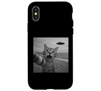 Divertido Sorprendido Gato Asustado Selfie Alien OVNI Extraterrestre Carcasa para iPhone X/XS