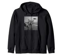 Divertido Sorprendido Gato Asustado Selfie Alien OVNI Extraterrestre Sudadera con Capucha