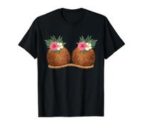 Divertido Sujetador de Coco Hawaiano Tiki Luau Hula con Tetas de Coco Camiseta gráfica económica, Hombre, Negro, XL