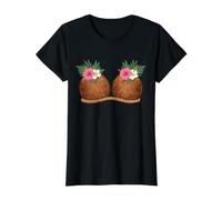Divertido Sujetador de Coco Hawaiano Tiki Luau Hula con Tetas de Coco Camiseta gráfica económica, Mujer, Negro, S