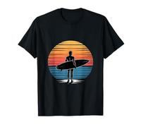 Divertido Surfista Retro Puesta de Sol Minimalista ilustración Vectorial Camiseta