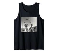 Divertido Suricata posa para una Selfie Mientras los ovnis vuelan extraño Camiseta sin Mangas