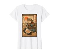 Divertido Sushi Samurai Cat Dojo Puesta de Sol Ukiyo-e Manga Kanji Art Camiseta gráfica económica, Mujer, Blanco, M