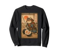 Divertido Sushi Samurai Cat Dojo Puesta de Sol Ukiyo-e Manga Kanji Art Sudadera
