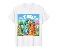 Divertido T-Rex Block World Parodia Dinosaurio Aventura Camiseta gráfica económica, Hombre, Blanco, S