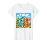 Divertido T-Rex Block World Parodia Dinosaurio Aventura Camiseta gráfica económica, Mujer, Blanco, S