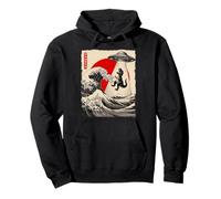 Divertido T-Rex OVNI Secuestro Gran Ola Kanagawa Anime T-Rex Sudadera con Capucha