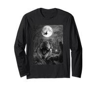 Divertido T-Rex Selfie Luna Llena Volador Bruja Dinosaurio Halloween Manga Larga