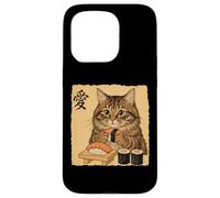 Divertido Tabby Gato Comiendo Salmón Sushi Nigiri Japonés Ukiyo-e Carcasa para iPhone 15 Pro
