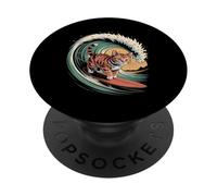 Divertido Tabby Surfing Retro Vintage Ocean Wave PopSockets PopGrip Adhesivo