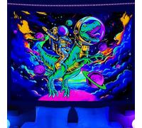 Divertido tapiz de luz negra espacial reactivo a los rayos UV, astronauta, dinosaurio, universo, decoración de luz negra para hombres, chicos, habitación, dormitorio, fresco, pequeño, psicodélico, que