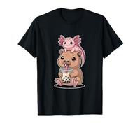 Divertido té de Capibara Boba Axolotl Kawaii Chibi Lindo Camiseta