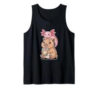 Divertido té de Capibara Boba Axolotl Kawaii Chibi Lindo Camiseta sin Mangas