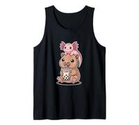 Divertido té de Capibara Boba Axolotl Kawaii Chibi Lindo Camiseta sin Mangas
