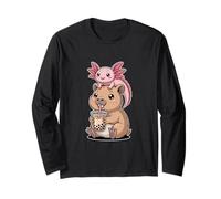 Divertido té de Capibara Boba Axolotl Kawaii Chibi Lindo Manga Larga