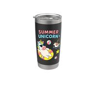 Divertido unicornio de verano dulce flotador de piscina vacaciones en la playa Vaso térmico de acero inoxidable de doble pared