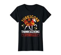 Divertido Unicornio del Día de Acción de Gracias con Forma de Turkicorn para el Día del Pavo Camiseta gráfica económica, Mujer, Negro, XS