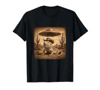 Divertido Vaquero Dragón Barbudo Desierto Misterioso Encuentro OVNI Camiseta gráfica económica, Hombre, Negro, M