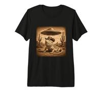 Divertido Vaquero Dragón Barbudo Desierto Misterioso Encuentro OVNI Camiseta Premium