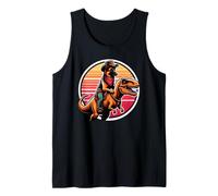 Divertido Vaquero Pastor Belga Montando Un T-Rex Camiseta sin Mangas