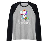 Divertido Vino Unicornio La Vida Pasa El Vino Ayuda Diciendo Camiseta Manga Raglan