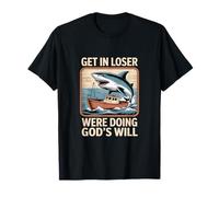 Divertido Vintage Shark Boat Attack Saying Get In Loser Camiseta