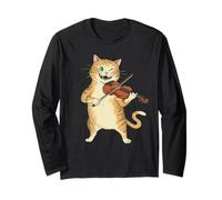 Divertido Violín Gato Músico Orquesta Violín Jugador Arte Manga Larga