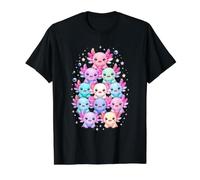 Divertido y Colorido Axolotl Familia Kawaii Amigo Escuadrón Camiseta gráfica económica, Hombre, Negro, XL