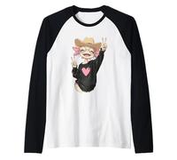 Divertido y Lindo Axolotl Kawaii Anime Chibi Peace Signs Graphic Camiseta Manga Raglan
