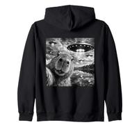 Divertido y Lindo Capibara con un ovni, Selfie, conspiración de Naves alienígenas Sudadera con Capucha