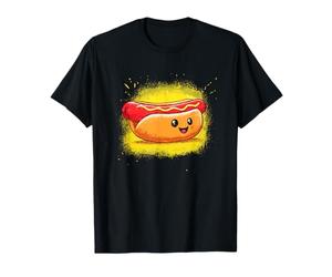 Divertido y Lindo Personaje de Hot Dog Kawaii Happy Snack Camiseta