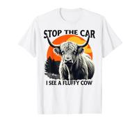 Divertido y Retro Amante de Las Vacas de Las Highlands, Pare el Coche y Veo a Fluffy Cow Camiseta gráfica económica