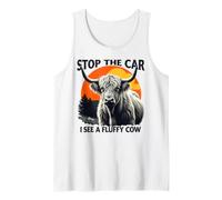 Divertido y Retro Amante de Las Vacas de Las Highlands, Pare el Coche y Veo a Fluffy Cow Camiseta sin Mangas