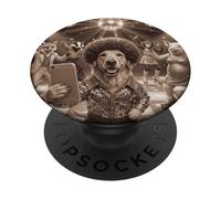 Divertidos 70s Disco Dance Floor Perro Bailando Animal Selfie PopSockets PopGrip Adhesivo
