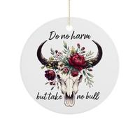 Divertidos adornos de Navidad para árbol, recuerdo de porcelana Do No Harm impreso a doble cara, calavera bohemia occidental y flor roja, decoración de fiesta de invierno, regalos de Navidad, redondos
