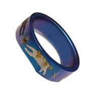 Divertidos anillos de salto de gatos de dibujos animados en azul brillante con acento estrellado, accesorio de dedo de moda para mujeres y niñas