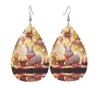 Divertidos aretes de lágrima con estampado de conejo de Pascua para mujer, aretes colgantes de cuero, joyería para fiesta de cumpleaños, San Valentín
