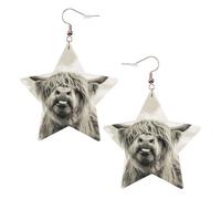 Divertidos aretes de vaca de las tierras altas para mujer, aretes colgantes celestiales, joyería en forma de estrella para una versatilidad, One Size, Cuero