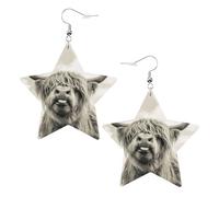 Divertidos aretes de vaca de las tierras altas para mujer, aretes colgantes celestiales, joyería en forma de estrella para una versatilidad, One Size, Cuero