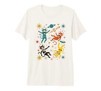 Divertidos astronautas Retro de Gatos espaciales de Mediados de Siglo Camiseta Premium