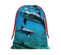 Divertidos bolsas de regalo con estampado de delfines de animales, colección de bolsas de regalo con cordón para mujeres, Navidad, cumpleaños, reutilizables
