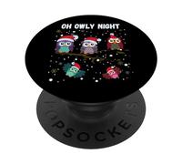 Divertidos búhos de Navidad Lindos en Sombreros de Santa Oh Holy Owly Noche PopSockets PopGrip Adhesivo