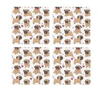 Divertidos Cachorros de Pugs de Dibujos Animados,Posavasos Cuadrados de Corcho MDF, Almohadilla para Tazas, Juego de 4 Posavasos para Bebidas