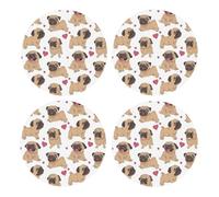 Divertidos Cachorros de Pugs de Dibujos Animados,Posavasos Redondos de Corcho MDF, Almohadilla para Tazas, Juego de 4 Posavasos para Bebidas
