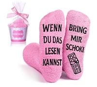 Divertidos calcetines regalos para mujeres, divertidos calcetines de peluche para mujer con texto en alemán "WENN DU DAS LEER KANNST BRING MIR SCHOKI regalo de cumpleaños de San Valentín, talla grande