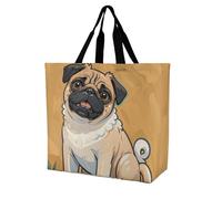Divertidos Dibujos Animados De Cachorros De Pug Bolsa Hombro Duraderas Bolso De Hombro Versátil Bolsas De Compra Para Trabajo Estudiante Almacenar