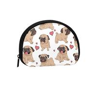 Divertidos Dibujos Animados de Cachorros de Pugs, Cartera, Bolsa de Maquillaje, Bolsa de Almacenamiento para Mujer, Monedero pequeño, Bolsa de Cambio de Concha