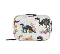 Divertidos dinosaurios con flores bolsas medicinales para mujeres con compartimentos desmontables, práctico organizador de píldoras medicinales para bolso