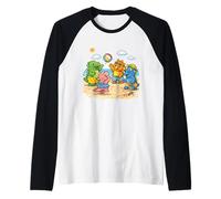 Divertidos Dinosaurios Disfrutando Vacaciones En La Playa Camiseta Manga Raglan